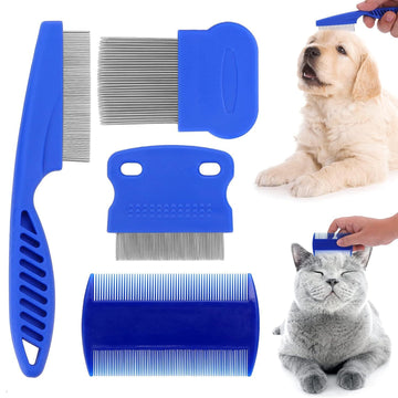 Stainless Steel Dense Gear Blue Pet Flea Comb 4-piece Set