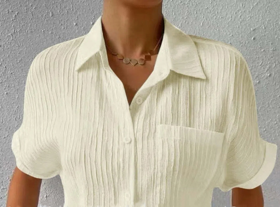 Splicing Pocket Short Sleeved Solid Color Temperament Casual Lapel Raglan Shirt Short Sleeved Women's Clothing